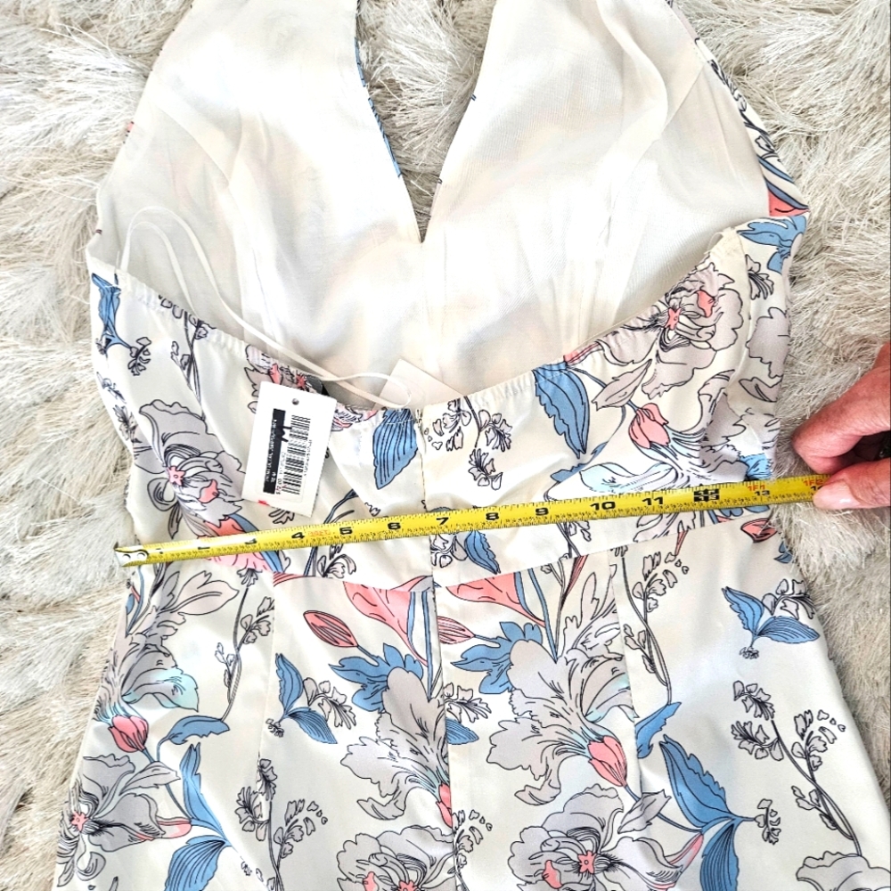 NWT Fabrik Wide Leg White, Pink and Blue Floral Print Jumpsuit. - Picture 10 of 13